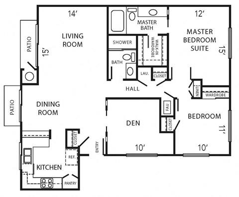 a floor plan of a house with bedrooms and a living room